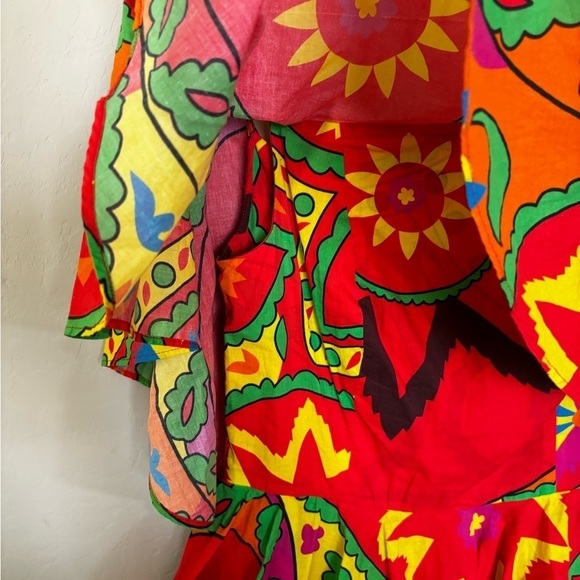 New RHODE Red Floral Print Tiered Midi Dress *FLAW* zipper needs replacing - Picture 9 of 13